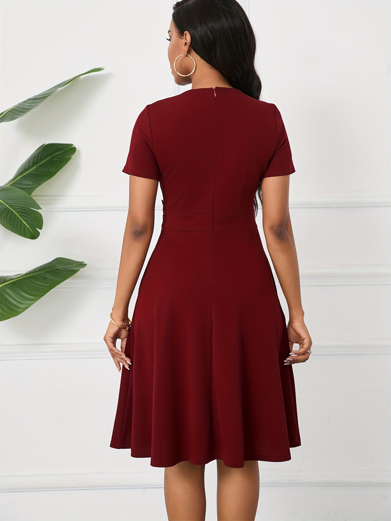 Vintage Chic A-Line Keyhole Contrast Lace Short Sleeve Party Dress - Women's Dresses - Elegant, Flattering, Vintage-Inspired Design, Perfect for Special Occasions and Night Out