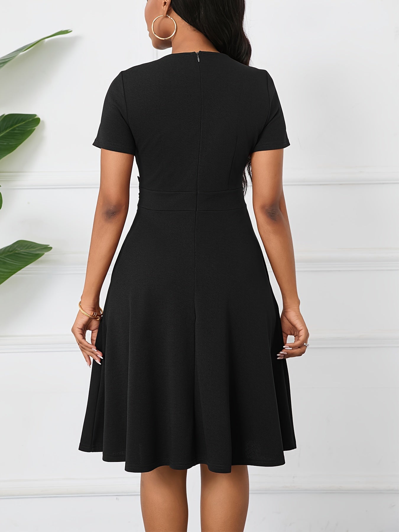 Vintage Chic A-Line Keyhole Contrast Lace Short Sleeve Party Dress - Women's Dresses - Elegant, Flattering, Vintage-Inspired Design, Perfect for Special Occasions and Night Out