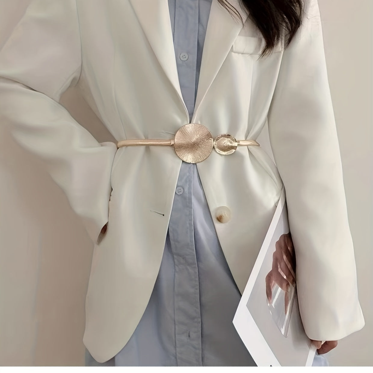 Elegant Golden Double Circle Elastic Belt for Dresses and Coats - Trendy and Stylish Waistband