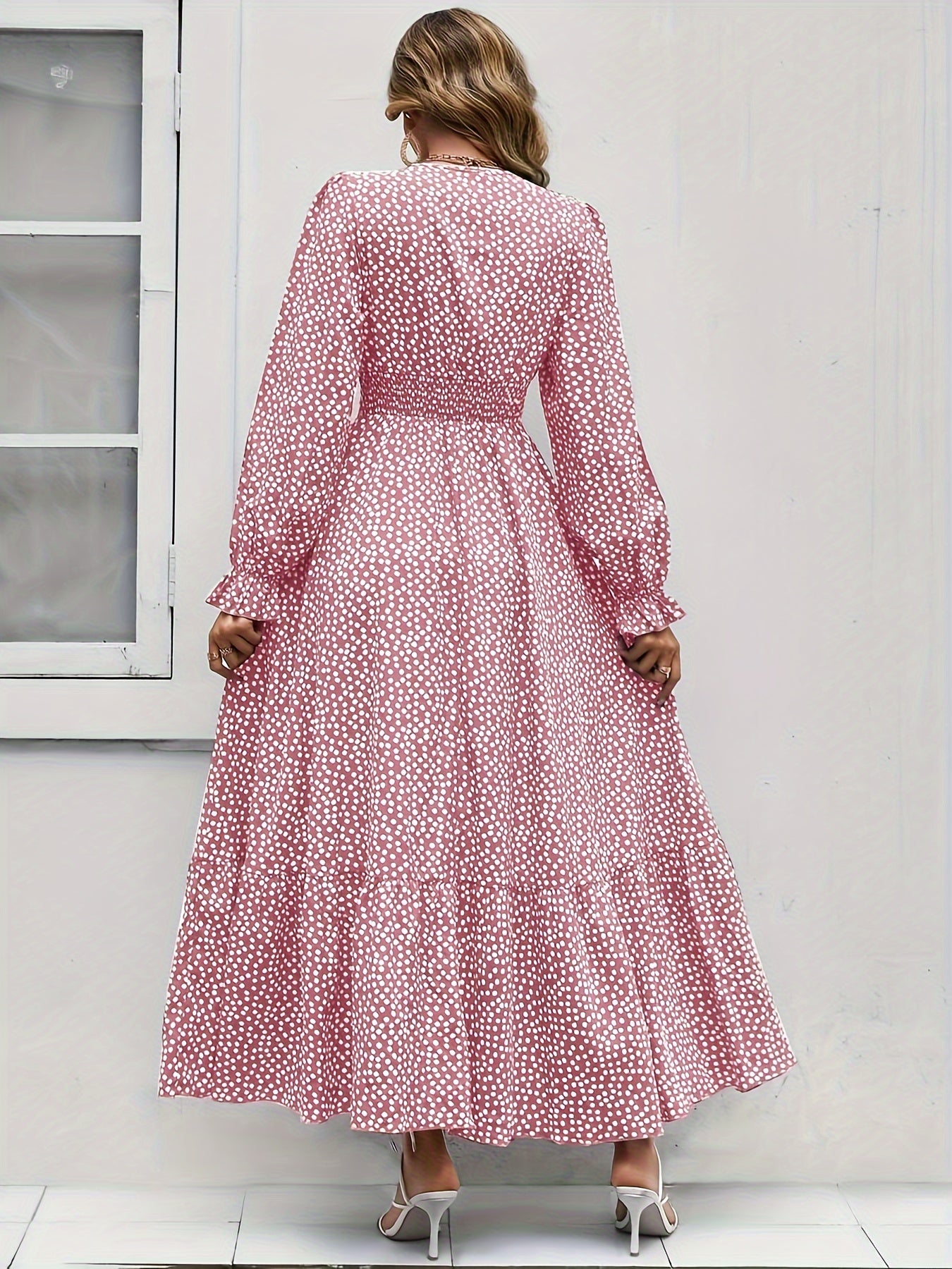 Vibrant Floral Print Surplice Neck Long Sleeve Dress - Elegant Women's Spring & Fall Dresses with Comfortable Fit and Chic Design - Perfect for Casual Occasions and Outdoor Activities